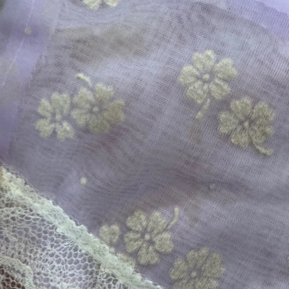 Vintage Baby Bonnet Lavender Purple Floral Lace‎ Trim Ribbon Tie Cottagecore Hat
